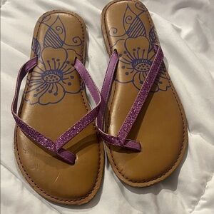 Pink Glitter Strap Flip Flops | Floral Footbed Sandals | Casual Summer Thong